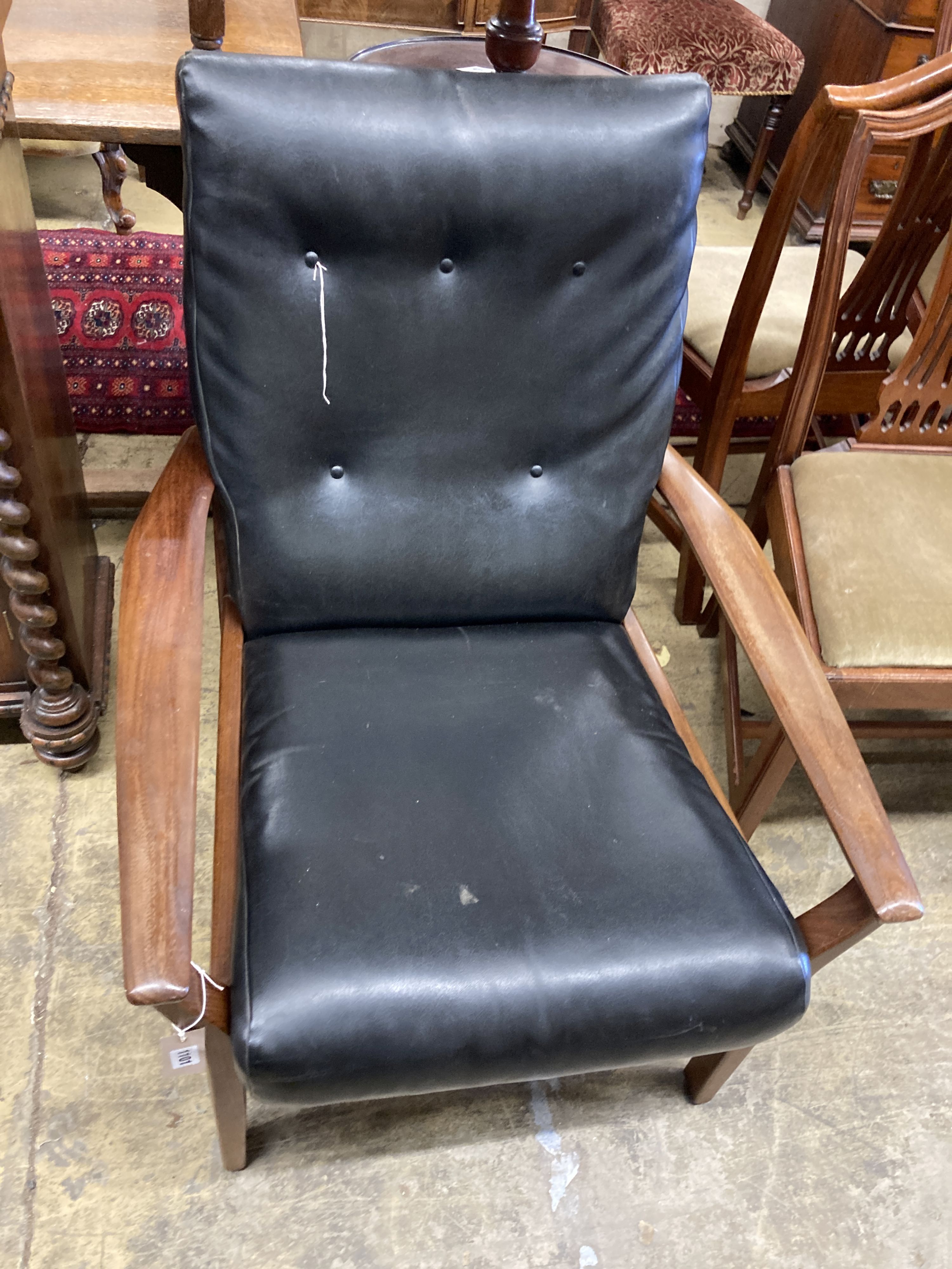 A mid century design teak armchair, width 70cm, depth 80cm, height 86cm